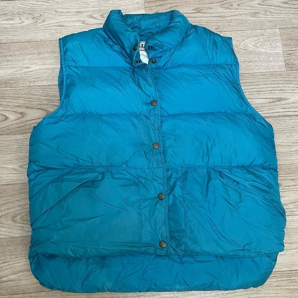 Vintage L.L. Bean Goose Down Insulated Puffer Vest Blue Teal Women’s L - Picture 2 of 6